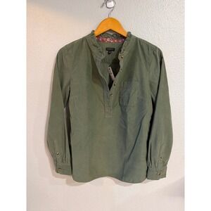 Talbots Corduroy Top Women S Olive Green Ruffle Neck Henley Long Sleeve NWT